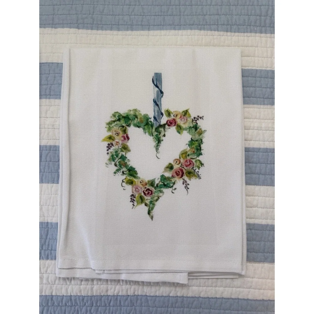 Vintage Pamela Cassidy Guest Towel 20X20 Hand Print Heart Cotton Cottagecore NIB